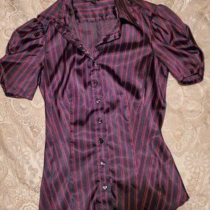 Le Chateau Black & Red stripped blouse short Sleeve Size XXS